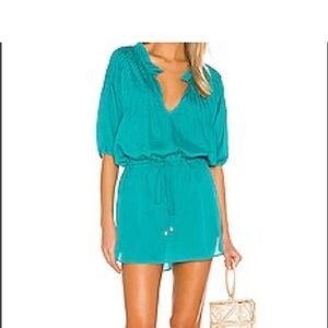 NWT VIX Paula Hermanny Sara Caftan Coverup Dress Small Tahiti Blue Teal